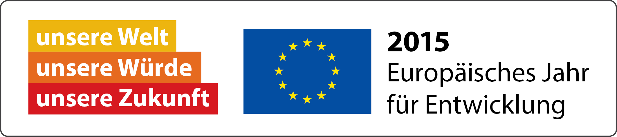 Logo 2015 - Euroäisches Jahr für Entwicklung unter dem Motto unsere Welt unsere Würde unsere Zukunft