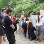 Teilnehmende aus Lettland, Rumänien und der Türkei während des Sprayens beim Impulse Boost Camps 2015