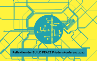 Eine Grafik mit dem Logo der Buld Peace Konferenz und einem Textfeld, in dem steht "Reflektion der Build Peace Friedenskonferenz 2022"