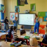 future fashion forward präsentiert frontal vor Kindern im Unterricht